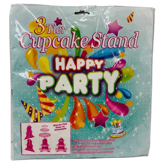 3-Tier Cupcake Stand Happy Party Western Theme Easy To Assemble Flat Storage - Picture 3 of 5